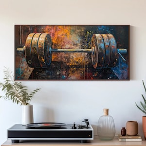 Barbell Colorful Framed Unframed Print, Canvas Print, Gym Motivation Wall Decor, Home Gym Wall Decor, Man Cave Wall Art, Ready To Hang