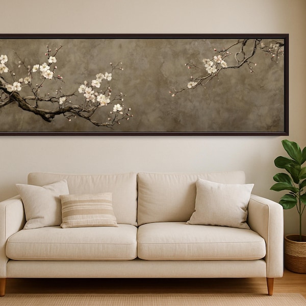 Kunstwerk met kersenbloesemtakken: Vintage Japans bloemencanvas voor woonkamerdecoratie
