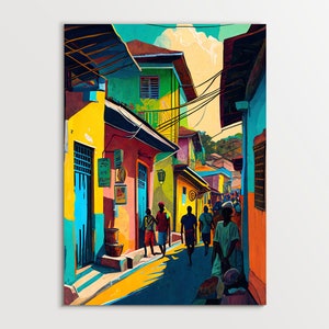 Street of Haiti Painting, Haitian Art, Haitian Oil Painting, Haitian Art Prints, Haitian Home Decor, Haitian Print, Wall Art