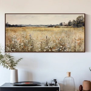 Wildflowers Field Large Canvas Painting Vintage Botanical Boho Wall Art Farmhouse Wall Art Framed Print Stretched Canvas Ready To Hang