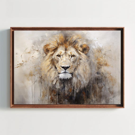 Lion Abstract Portrait Painting - Wall Art Canvas Print - Ready to Hang - Large Size - Wildlife Canvas