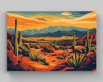 Desert Landscape Canvas Print: Southwestern Sunset Wall Art