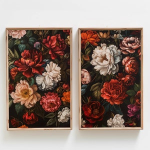 Vintage Floral Botanical Set of 2, Canvas Paintings, Framed Prints, Classic Poster Art, Ready to Hang, Living Room or Bedroom Wall Decor