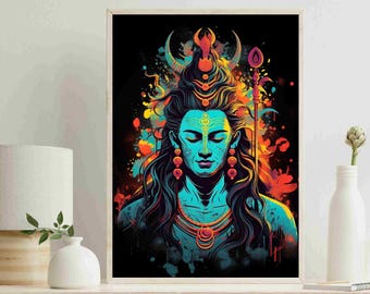 Impresión artística de Shiva / Lienzo de dios hindú moderno, póster enmarcado
