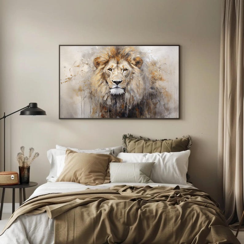 Lion Portrait Painting - Abstract Wildlife Canvas Wall Art image 5