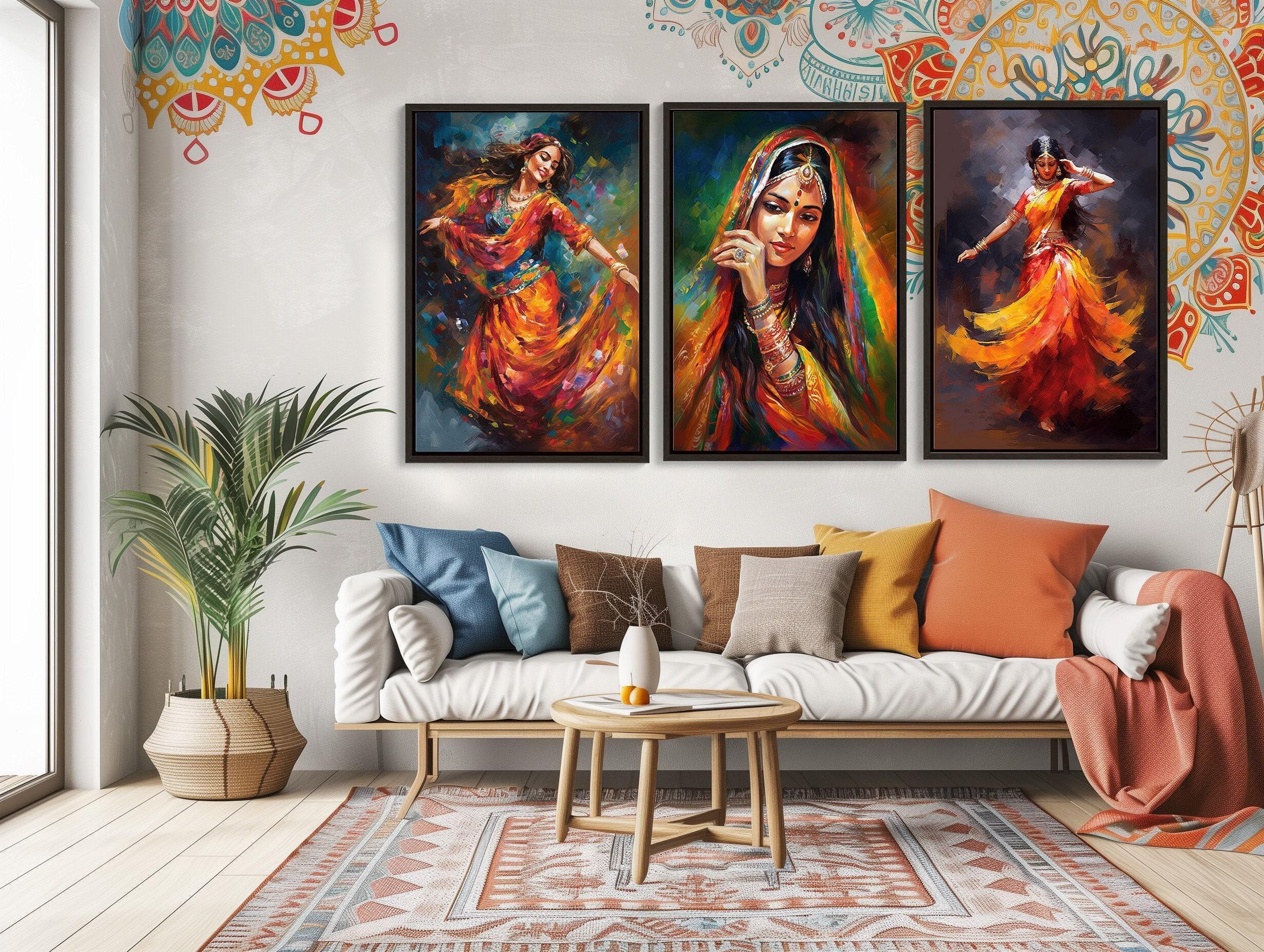 Indian Folk Dance Canvas Wall Art Set, Vibrant Living Room Decor