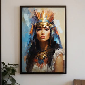Queen Cleopatra Portrait Abstract Canvas, Egyptian Goddess, Ancient Egypt Collectible Canvas, Egyptian Princess Poster, Egyptian Art Canvas