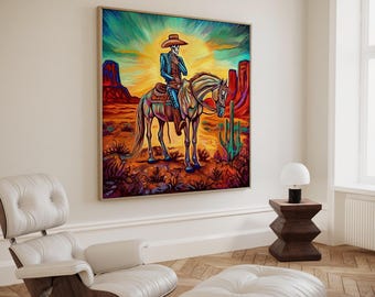 Mariachi Skeleton Cowboy Art Print - Latino Calavera Canvas