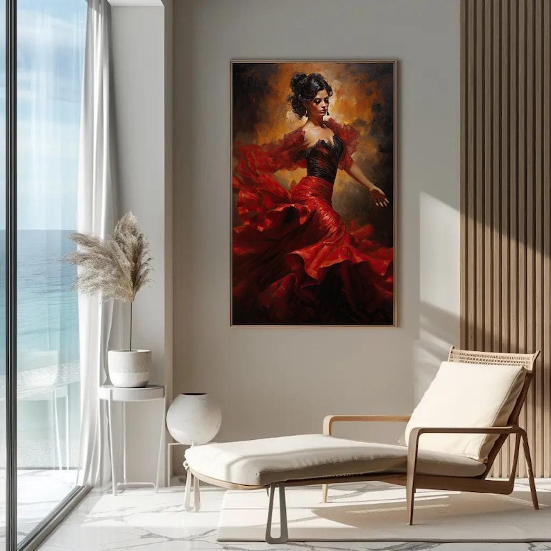 Flamenco Dancer Canvas Print, Spanish Art, Red Dress image 6