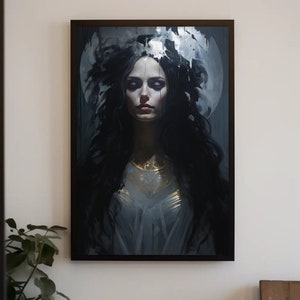 Hekate Moon Goddess Canvas Print - Dark Goddess Hecate Print - Hecate Greek Goddess of Witchcraft Night and Moon - Framed Poster Painting