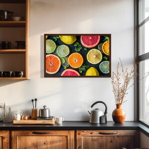 Kitchen Wall Art - Dining Room Decor - Ready To Hang Cooking Canvas Print - Fruits Lemon Oranges Restaurant Poster - Gift for Women