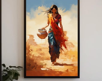 Indian Woman Canvas Print, Traditional Wall Art, Desi Decor