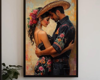 Latin Lovers Embrace Canvas Wall Art | Romantic Bedroom Decor