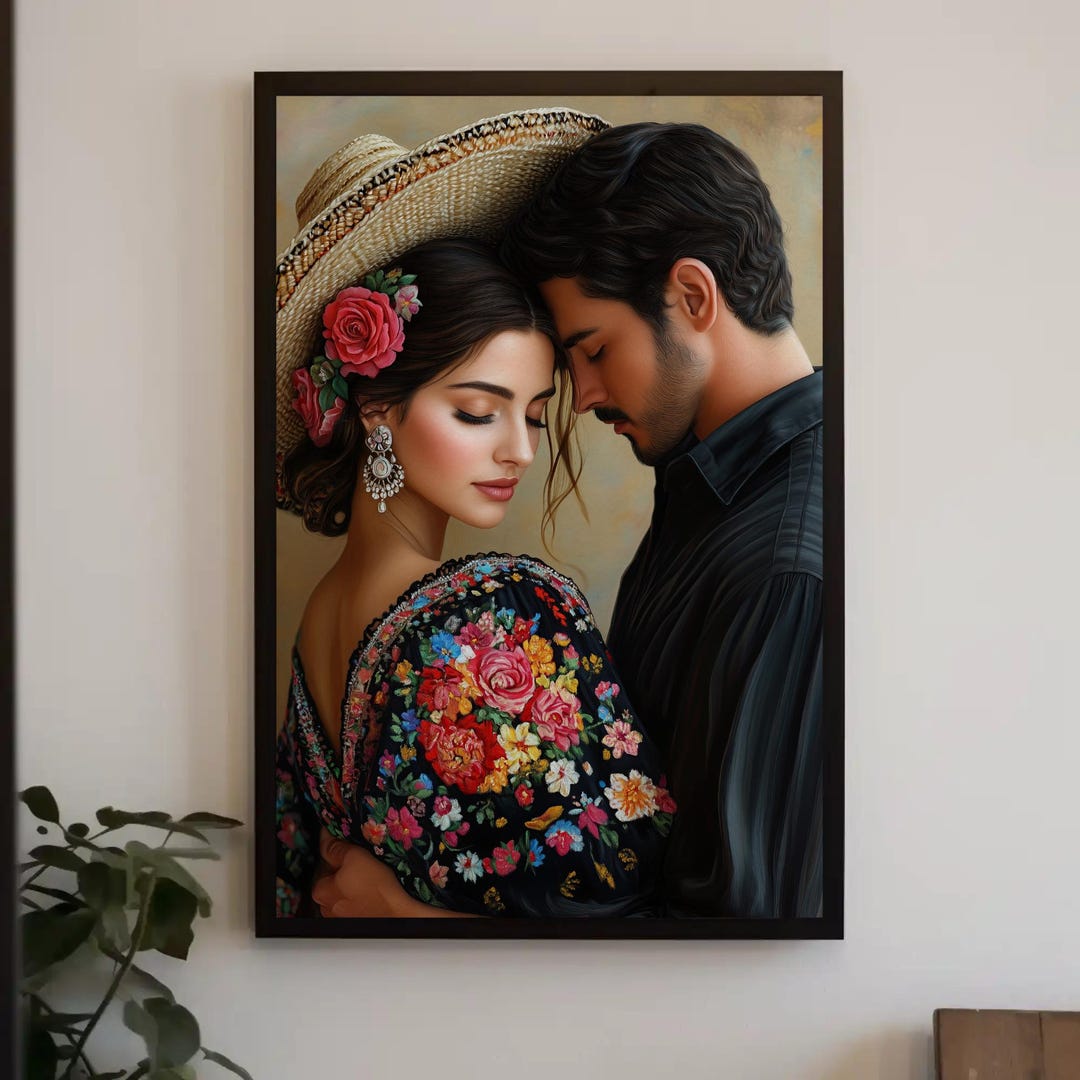 Romantic Mexican Couple Canvas Print, Floral Boho Wall Art - Etsy
