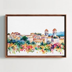 Mexican Town Watercolor Long Style Print, Minimalist Home Decor, Mexican Large Canvas Decor, Mexican Art, Framed Poster Ready To Hang