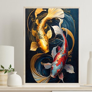 Koi Fish Painting - Modern Wall Art - Koi Fish Wall Decor - Fish Paintings - Koi Fish Canvas Print - Abstract Art - Koi Oil Painting