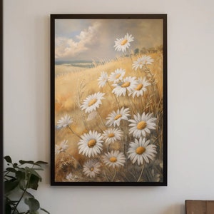 White Daisies Field Painting Large Framed Canvas Print Daisy Flowers Wall Art Floral Print Flower Wall Art Ready to Hang