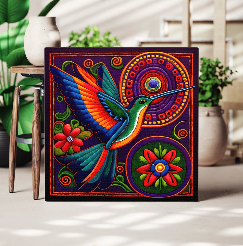 Huichol Art Hummingbird Print, Colorful Mexican Decor - Etsy