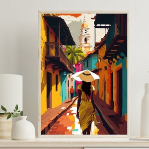 Colombia Modern Art Print, Colombia Painting, Cartagena travel print, Caribbean wall art poster, Caribbean travel print, Colombia wall decor