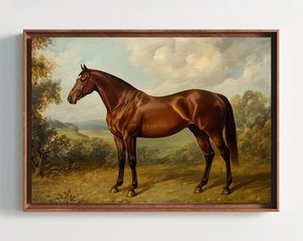 Vintage Horse Oil Painting Canvas Print, Equestrian Farmhouse Wall Art