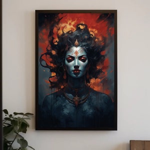 Kali Hindu Goddess of Death Canvas Print - Kali Mata Divine Feminine -  Kali Maa Framed Hindu God Painting Framed Ready To Hang