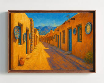 Santa Fe Adobe Canvas Print – Southwestern Pueblo Village Wall Art