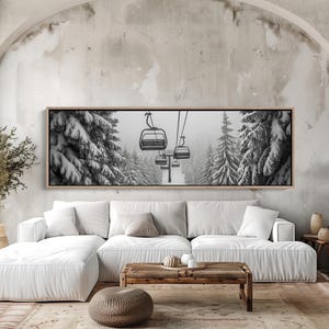 Ski Lift Canvas Print, Winter Mountain Scene, Framed Wall Art