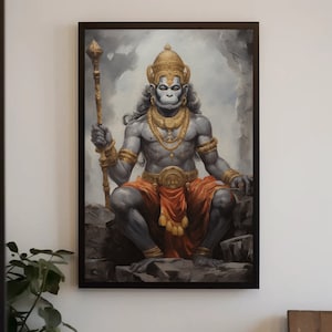 Lord Hanuman Painting Wind God Hanuman ji Hindu God Wall Decor Ramayan Hanuman ji Painting Religious Spiritual Wall Art Gym Wall Decor