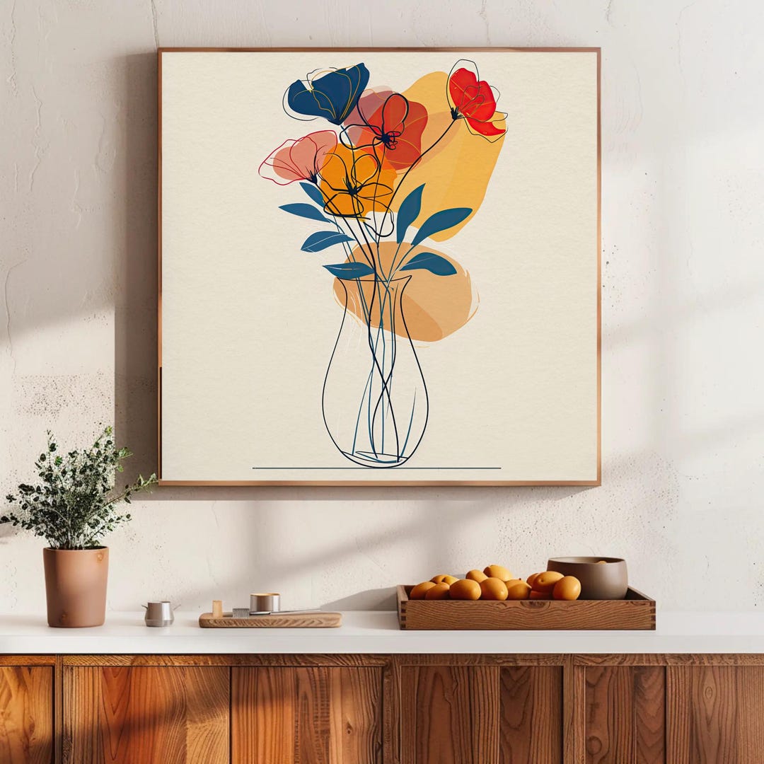 Minimalist Boho Flowers Vase Illustration Canvas Print - Modern Floral ...