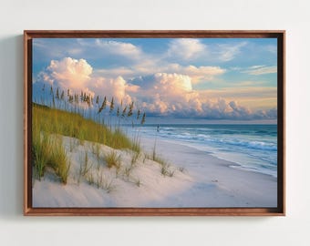 Sandy Beach Canvas Print, Abstract Seascape Painting, Coastal Wall Art