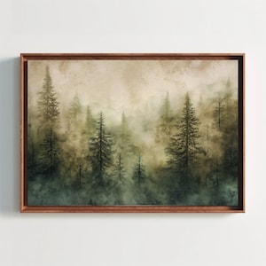 Pine Tree Forest Canvas Watercolor Painting, Framed Print, Scenic Art Poster, Beautiful Wall Decor, Ready to Hang, For Living Room or Office