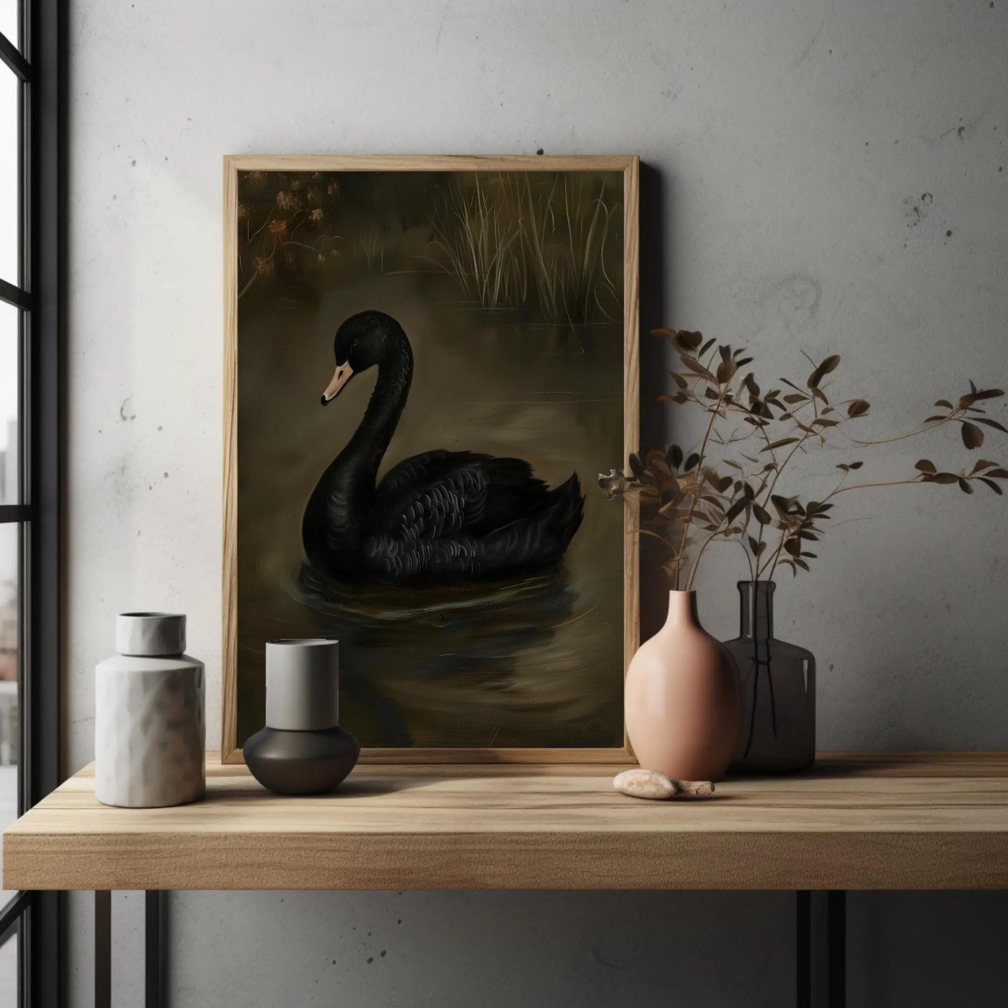 Black Swan Canvas Print - Dark Moody Gothic Framed Wall Art - Etsy