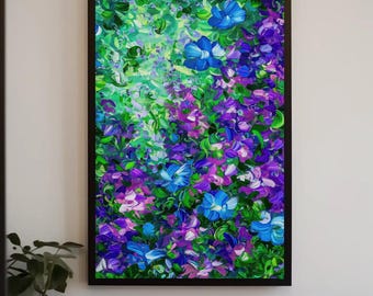 Purple Flowers Canvas Art, Modern Floral Wall Decor