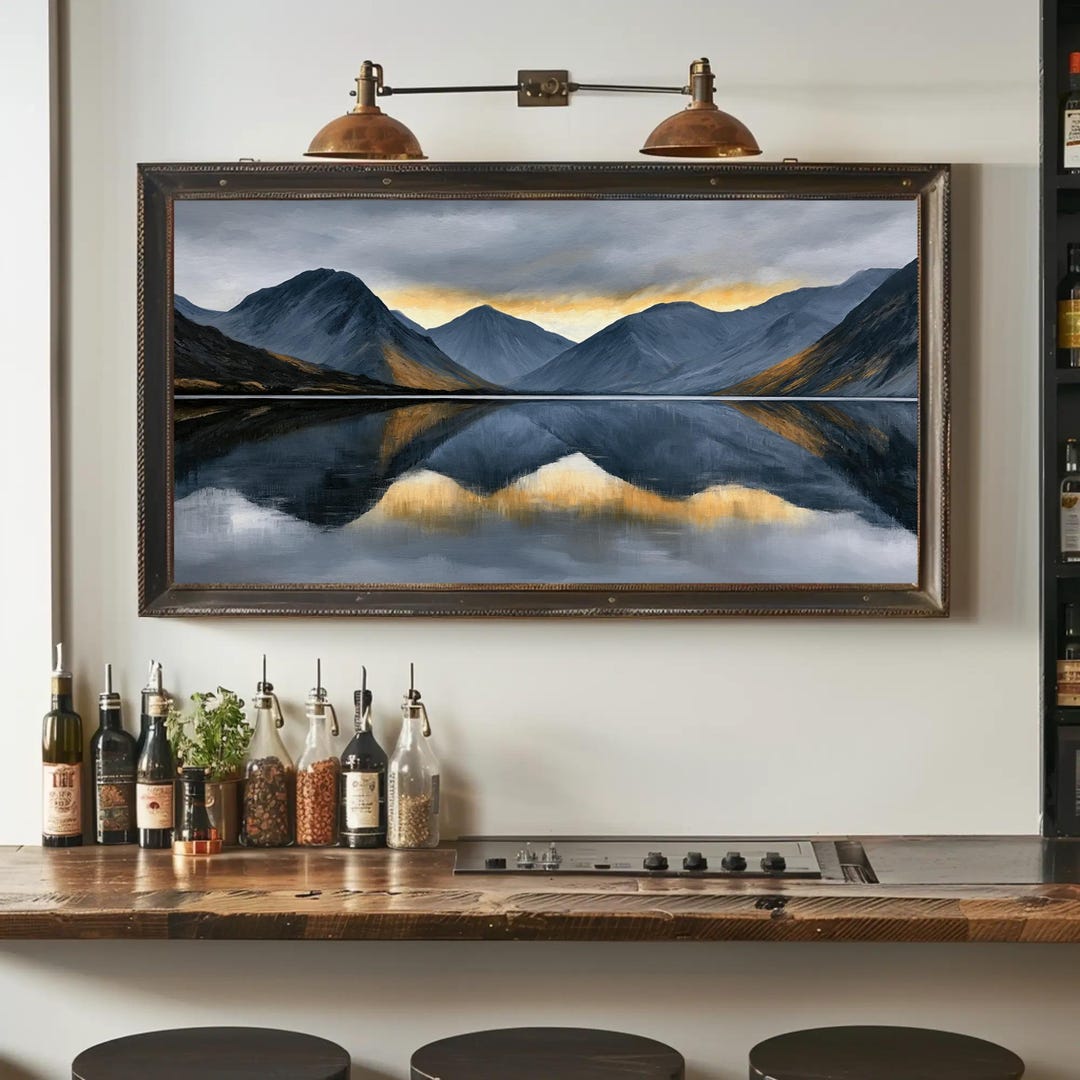 Panoramic Mountain Lake Canvas Wall Art, Oil Painting Reflection Print ...