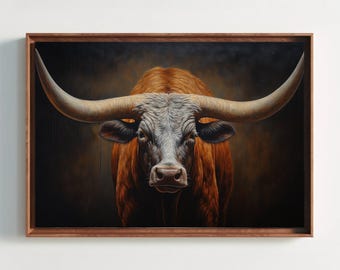 Texas Longhorn Cow Canvas Print, Rustic Southwestern Wall Art