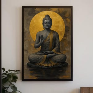 Golden Buddha Meditation Wall Art – Peaceful Zen Canvas Print for Living Room, Yoga Studio, or Spiritual Wellness Decor
