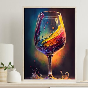 Wine Glass Painting - Wine Glass Art - Kitchen Wall Decor - Wine Art Print - Wine Wall Art - Bar Decor - Home Bar Decor - Antarmada Original