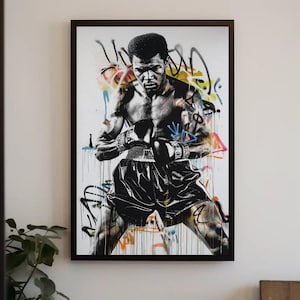 Muhammad Ali Graffiti Canvas Print | Man Cave Decor | Muhammad Ali Print | Boxing Legend Wall Art | Sports Lover | Framed Muhammad Ali Art