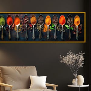 Herbs and Spices Panoramic Canvas Print - Indian Kitchen Wall Art - Framed Culinary Decor for Restaurant or Kitchen, Ready to Hang
