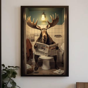 Funny Moose Bathroom Art | Newspaper Toilet Canvas Print