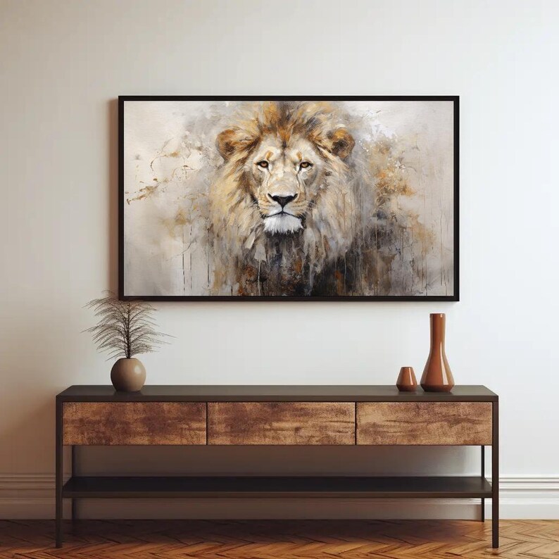 Lion Portrait Painting - Abstract Wildlife Canvas Wall Art image 9