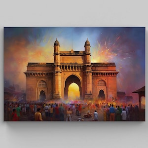 Gateway of India Diwali Celebration Painting | Gateway of India Large Canvas Prints | India Framed Poster | Gateway of India Wall Art
