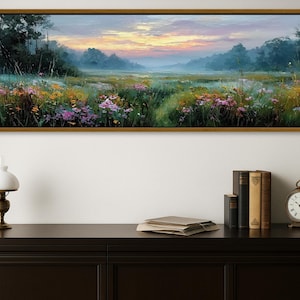 Wildflower Meadow Canvas Print, Panoramic Landscape, Farmhouse Decor