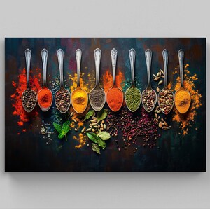 Spices and Spoon Canvas Print - Colorful Kitchen Wall Art, Framed