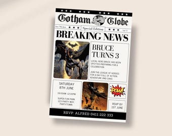 Comics Superheroes toddler Birthday Party Invitation Canva editable template