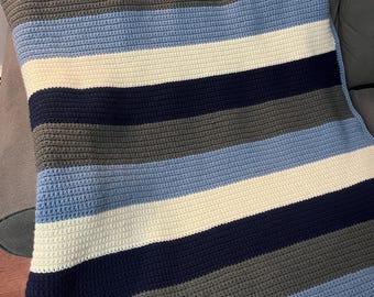 Handmade Crochet Throw Blanket | Modern Striped Afghan