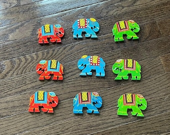 6er Set Papageien/ Elefanten aus Holz zur Dekoration