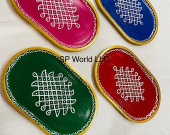 Kolam Tray Set: Indian Home Decor, Festive Serving Trays