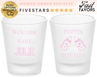 Custom Poppin Bottles Shot Glasses for Baby Shower favors in bulk for Girl Welcoming Baby