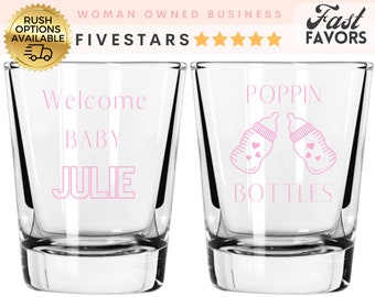 Personalized Poppin Bottles Shot Glasses for Baby Shower favors in bulk for Girl Welcoming Baby